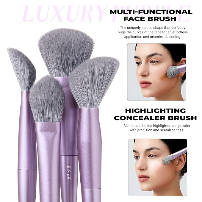 Jessup Makeup Brushes Face 5pcs, Premium Synthetic Make Up Brushes Set for Foundation Contour Blush Highlighter and Powder, Luxury Purple T514-FemmiqueWomen