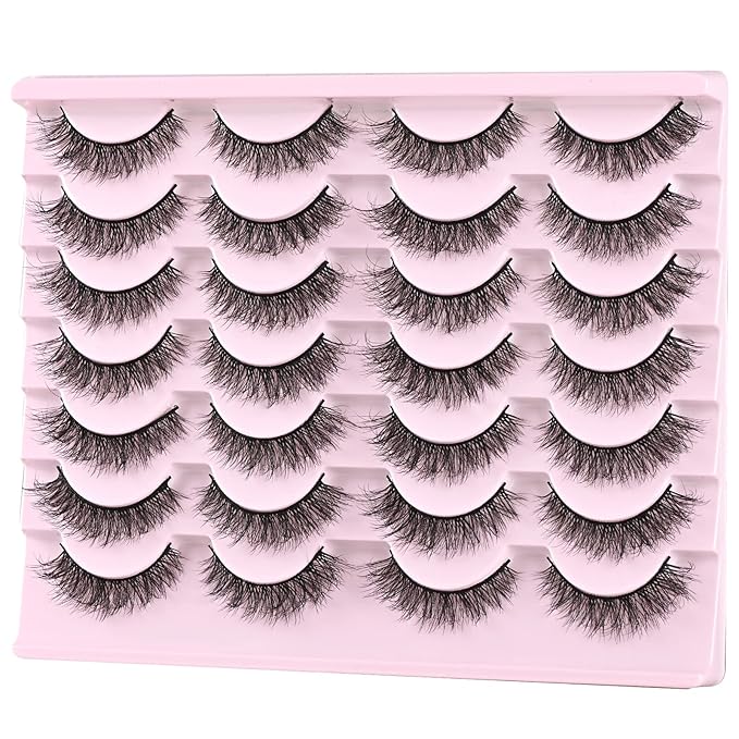 FARRED Natural Lashes Short Eyelashes Wispy False Mink Lash Pack 14 Pair Natural Look Fluffy Cat Eye Strip Eyelash Small Fake Lashes Full Pestañas Sets for MUA and Beginners Daily Makeup (F1 | 8-14mm)-FemmiqueWomen