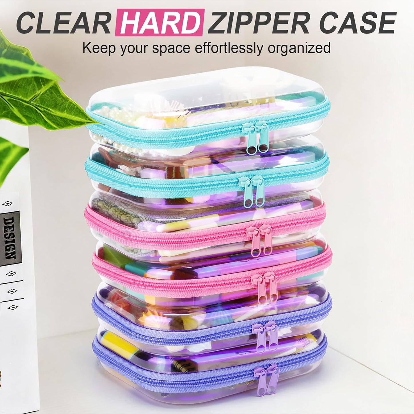 Sanwuta 6 Pcs Clear Hard Zipper Case Pencil Pouches Hard Plastic Zipper Pouches Makeup Bag Transparent Cases for Snacks Plastic Storage Organizer Box for Travel(Holographic,7.87 x 5.9 x 2 Inch)-FemmiqueWomen