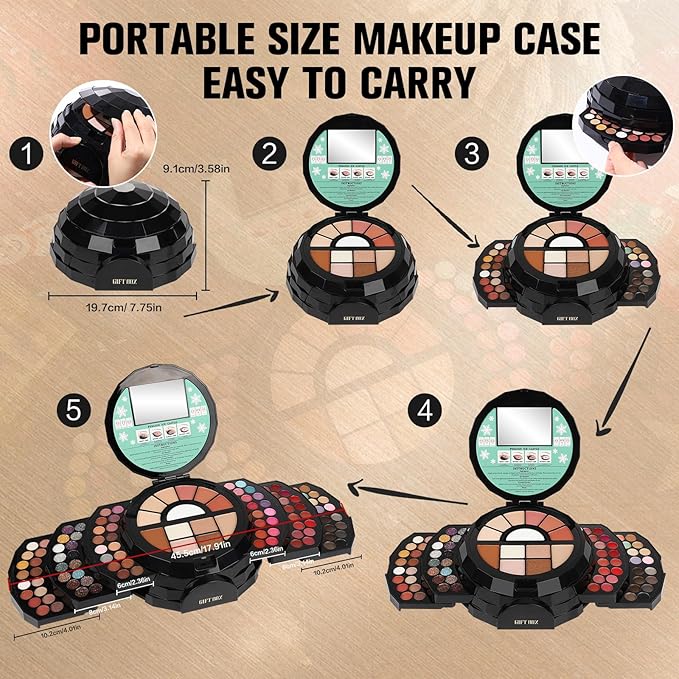 109 Colors Makeup Kit for Women Girl Full Kit Gift Set with Mirror All in One Make up Palette Included Eyeshadow Glitter Lipstick Concealer Eyeliner Eyebrow Highlighter Contour Blusher Compact PowderN-FemmiqueWomen