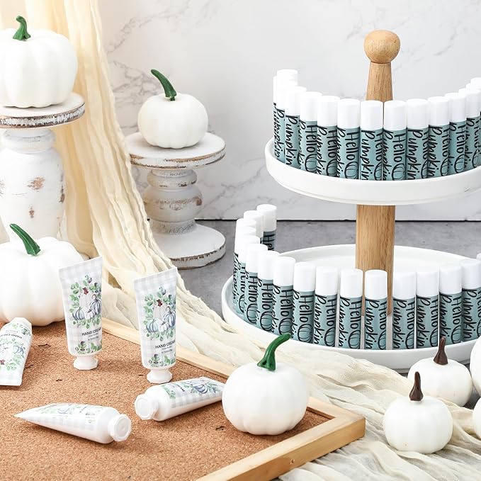 144 Pcs Fall Lip Balm Hand Cream Set Party Favors, Include 36 Blue Pumpkin Lip Balm 36 Moisturizing Hand Cream 36 Bags 36 Cards and Ropes for Autumn Accessories Gifts-FemmiqueWomen