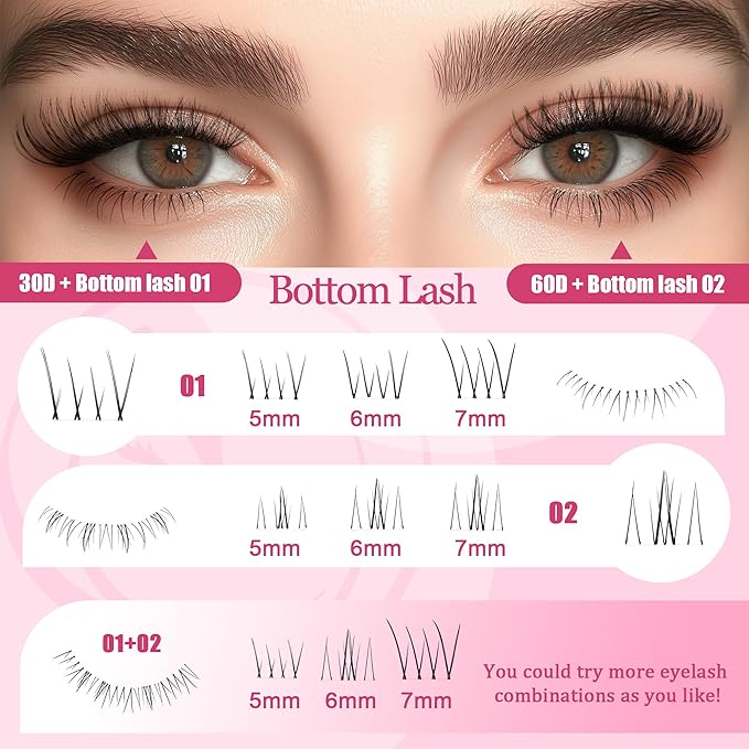 Lash Clusters - Lash Clusters with Bottom Lashes Lash Clusters 30D40D50D60D Fluffy Wispy EyeLash Clusters D Curl No Adhesives Included-FemmiqueWomen