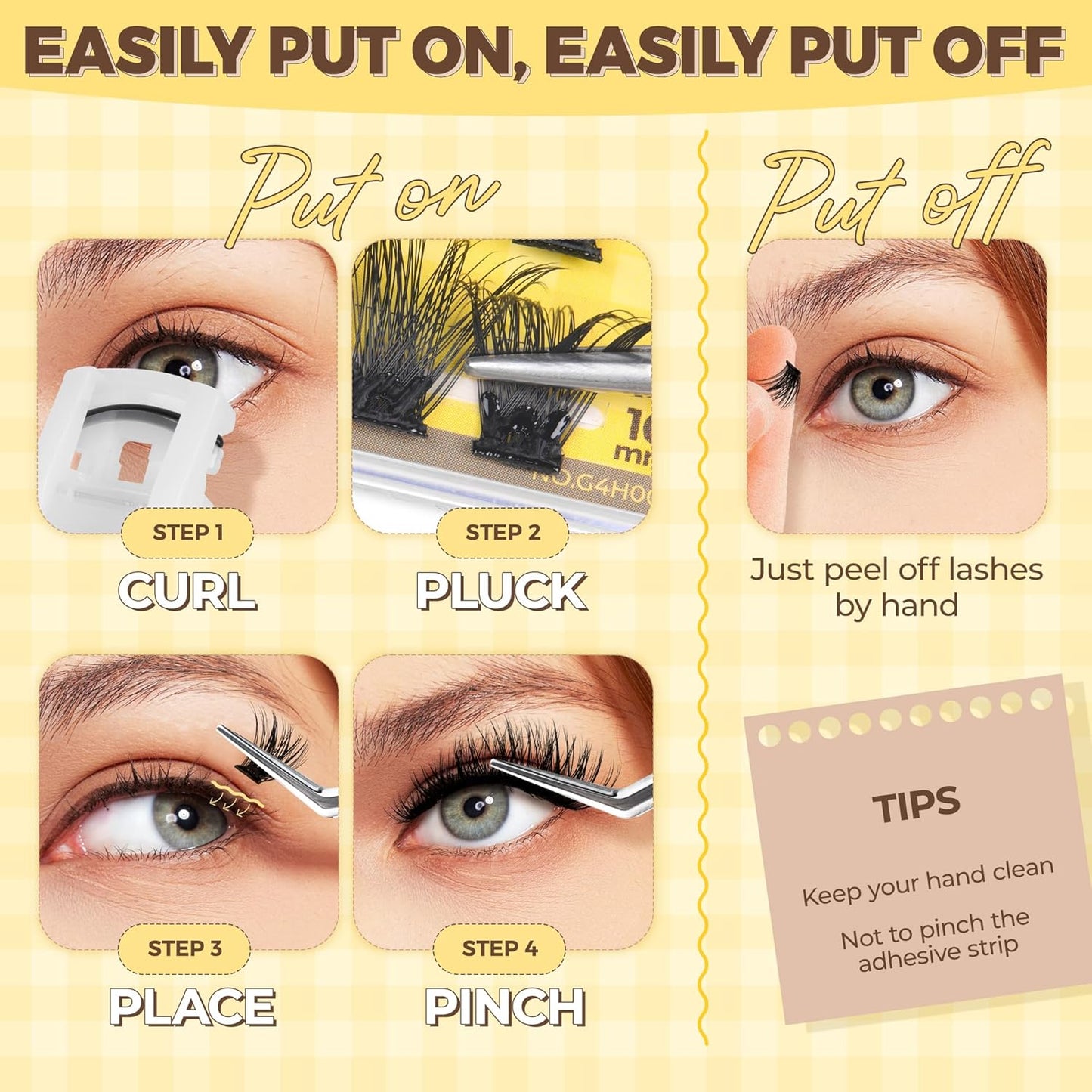 PopUp Self Adhesive Eyelashes Clusters, Press On Lashes Pre Glued Eyelash Extension Kit with Lash Tweezer,10-16mm No Glue No Remover Needed Self Adhesive Lashes Clusters CT50-D-FemmiqueWomen