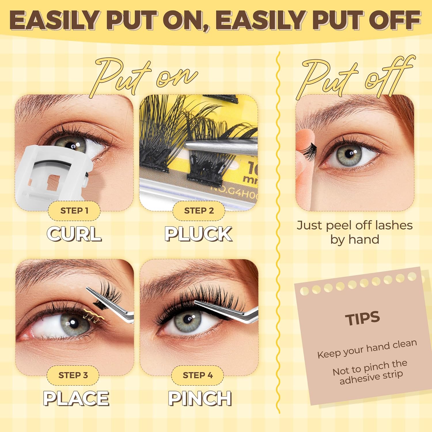 PopUp Self Adhesive Eyelashes Clusters, Press On Lashes Pre Glued Eyelash Extension Kit with Lash Tweezer,10-16mm No Glue No Remover Needed Self Adhesive Lashes Clusters CT50-D-FemmiqueWomen