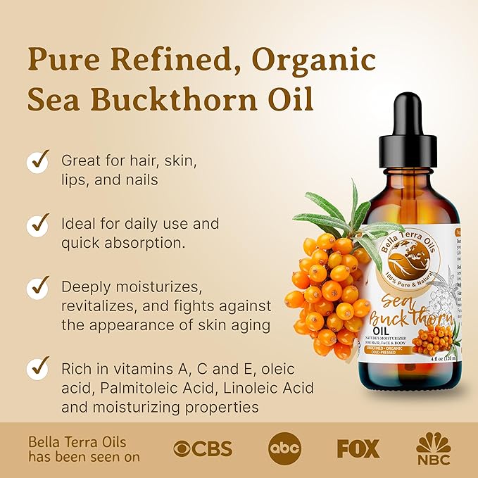 Bella Terra Oils Pure Sea Buckthorn Oil – 1gallon, Enhances Hair and Skin Appearance, Rich in Nutrients, Non-Greasy, Quick Absorbing-FemmiqueWomen