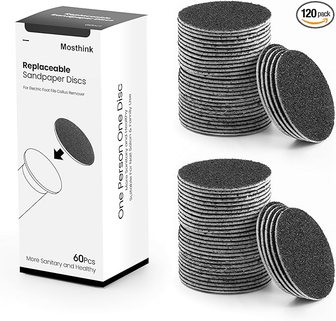 120pcs Replacement Sandpaper Refill Discs for Electric Foot File Callus Remover Tool for Men Women Dead Cracked Hard Skin (60 Grit+80 Grit)-FemmiqueWomen
