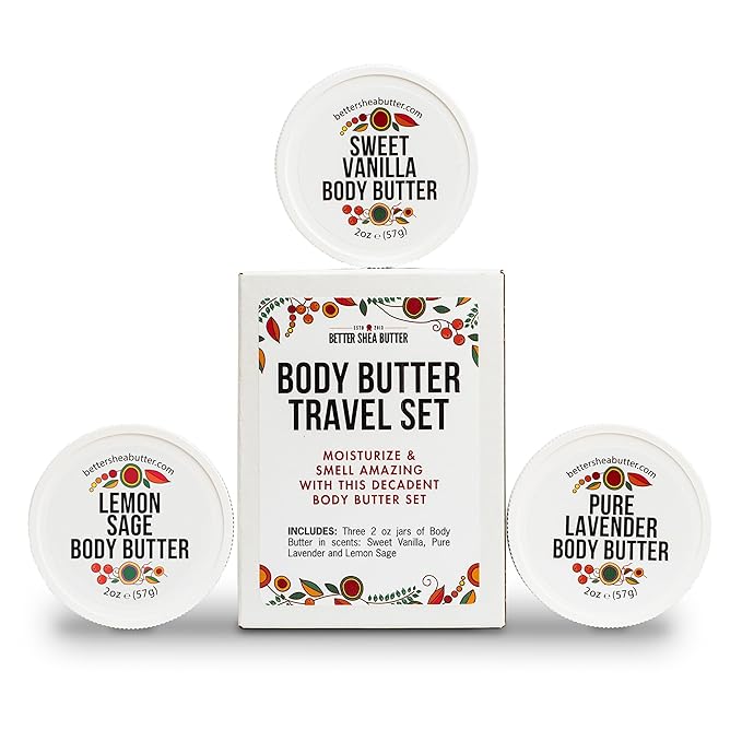 Body Butter Variety Pack | with Organic Shea Butter and Jojoba Oil | Lemon Sage, Lavender, Sweet Vanilla | Body Butter Minis | Trio of Travel Size Lotion | 3 x 2oz Jars-FemmiqueWomen
