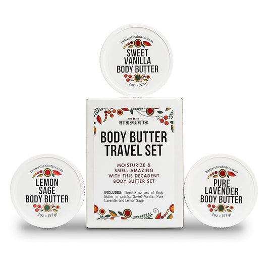 Body Butter Variety Pack | with Organic Shea Butter and Jojoba Oil | Lemon Sage, Lavender, Sweet Vanilla | Body Butter Minis | Trio of Travel Size Lotion | 3 x 2oz Jars-FemmiqueWomen