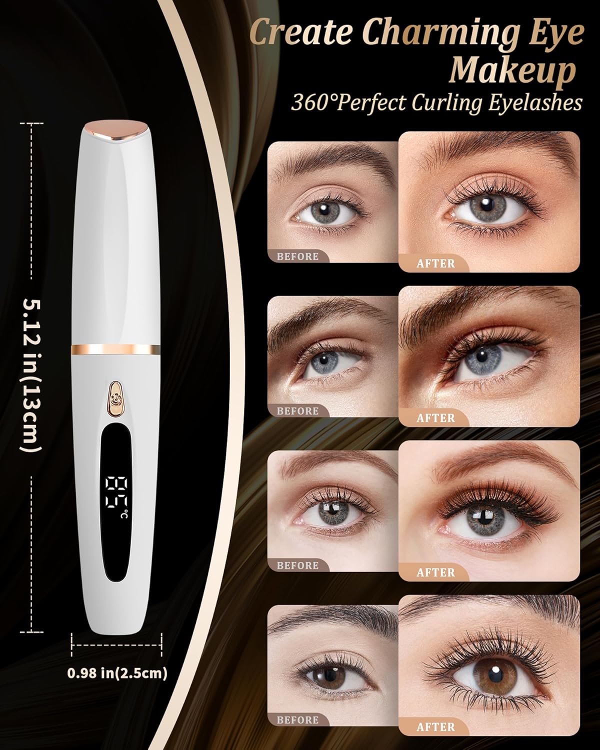 Heated Eyelash Curlers - Eye Lash Curler Heat with Eyelash Comb - Electric Eyelash Curler - Rizador De Pestañasey LED Display 3 Temp Settings USB Charge Natural Curling 24H for Women Makeup Tool Gifts-FemmiqueWomen