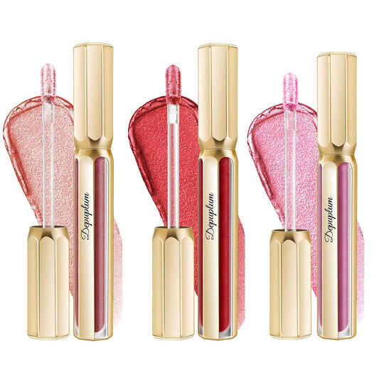 3Pc Lipsticks Set for Women Metallic Lipstick Long Lasting Dark Red Pink Burgundy Lip Gloss, Metal Shine Lightweight Hydrating Full Coverage Lip Color, DP101/104/108-FemmiqueWomen