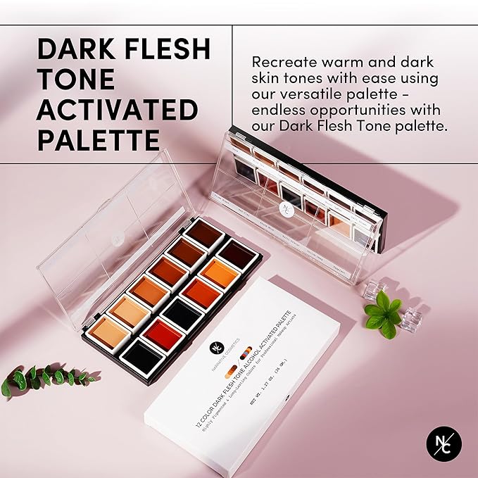 12 Color Dark Flesh Tone Alcohol Activated Makeup Palette for Special Effects - Waterproof Dark Flesh Tone Makeup for Professional Makeup Artists-FemmiqueWomen