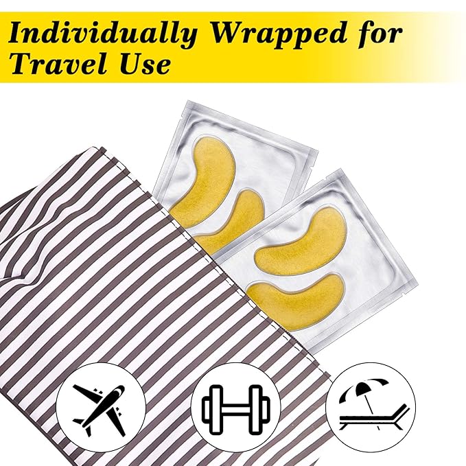 24K Gold Eye Mask, Anti-Aging Hydrolyzed Collagen and Hyaluronic Acid Under Eye Patches for Puffy Eyes & Bags, Dark Circles and Wrinkles, 16 pairs-FemmiqueWomen