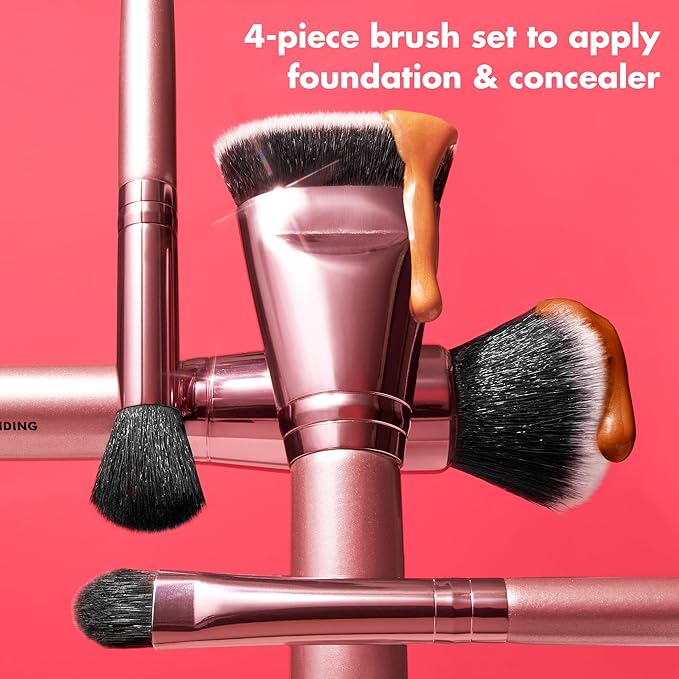 e.l.f. Complexion Perfection Brush Kit, 4-Piece Makeup Brush Set, Brushes For Foundations & Concealers, Vegan & Cruelty-Free-FemmiqueWomen