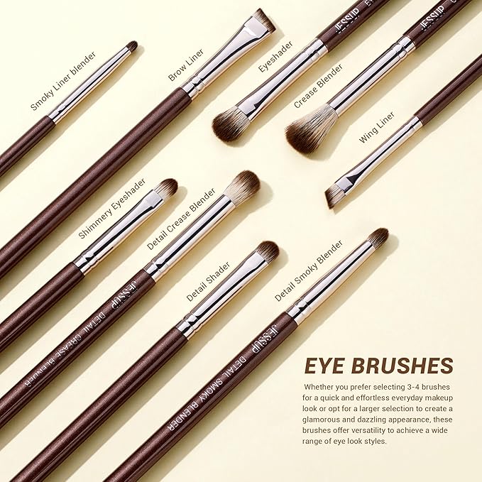 Jessup Makeup Brushes Set 15pcs Brown Make up Brushes Set Professional Premium Synthetic Foundation Eyebrow Concealer Blush Eyeshadow Contour Eyeliner Powder Blending Highlighter Brush, T498-FemmiqueWomen