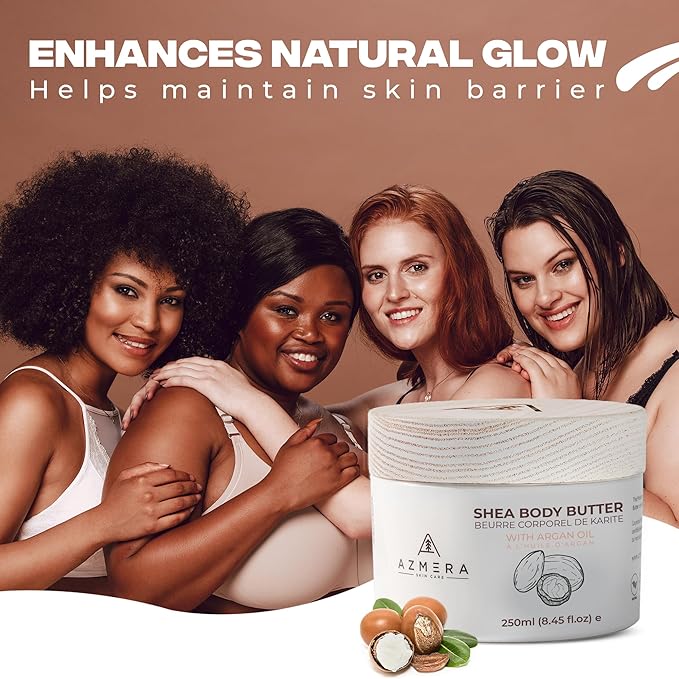 AZMERA Handcrafted Whipped Shea Body Butter – Unscented Moisturizer for Dry, Sensitive Skin with Argan Oil & Vitamin E – Vegan, Non-Greasy Whipped Body Butter for Women & Men – 8.82 oz-FemmiqueWomen