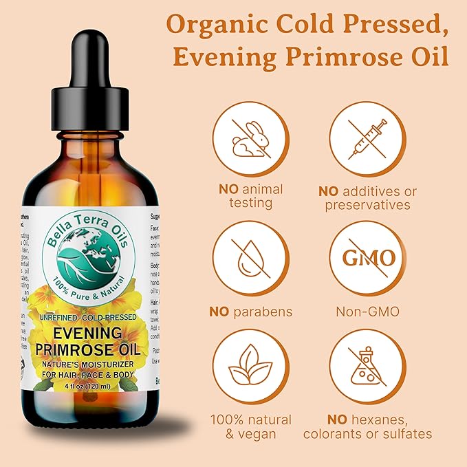 Bella Terra Oils - Organic Evening Primrose Oil 8 oz - Harvested for Excellence, Packed with Nutrients & Omega-6, Perfect Elixir for Enhancing Natural Beauty-FemmiqueWomen