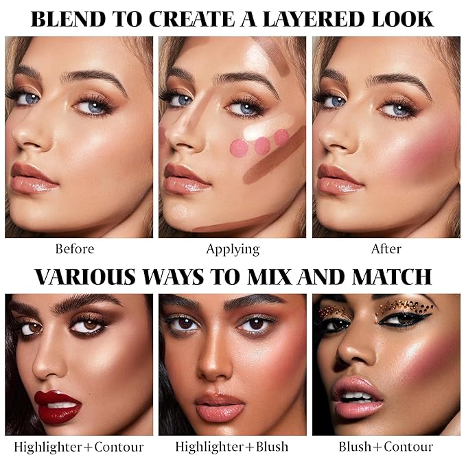 3Pcs Cream Contour Stick Makeup Kit - Cream Blush Stick Highlighter Stick Contour Bronzer Stick for Cheeks, Waterproof Long Lasting Blendable, Contour Stick Trio for Face Makeup (#02, 05, 06)-FemmiqueWomen