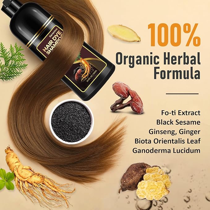 3-in-1 Hair Dye Shampoo Light Brown, Natural Hair Color Shampoo for Gray Hair, Hair Instant Dye Shampoo for Women & Men, Long-Lasting Shampoo Hair Dye Colors Hair in Minutes, Champu Para Canas, 500 Ml-FemmiqueWomen