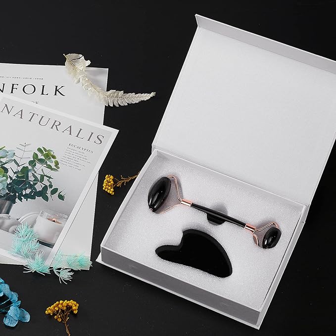 Jade Roller for Face, Facial Roller Massager Skin Care Tool, Gua Sha Facial Tools for Face, Neck, Eyes, Reduce Puffiness of The Skin (Black)-FemmiqueWomen