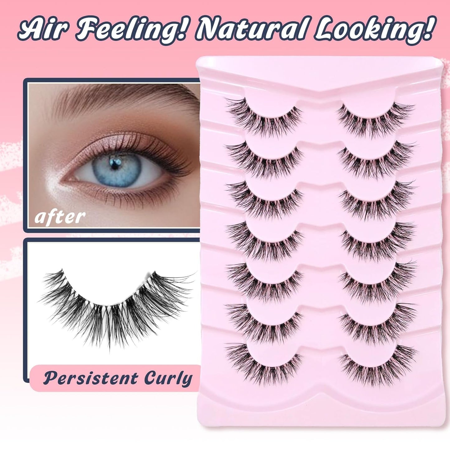 Eyelahses Wispy Lashes Cat Eye 10MM Short Lashes C Curl Soft Lash Strips Siligli-FemmiqueWomen