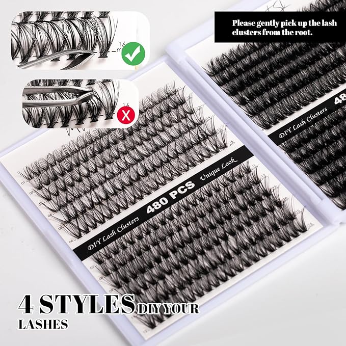 Lash Clusters 480 Clusters 60D 80D Thick Eyelash Extension 30D 40D Individual Eyelashes D Curl 11-20mm False Eyelash Multi-Style DIY Lash Extensions for Beginners(30D-80D-D, 11-20MIX)-FemmiqueWomen