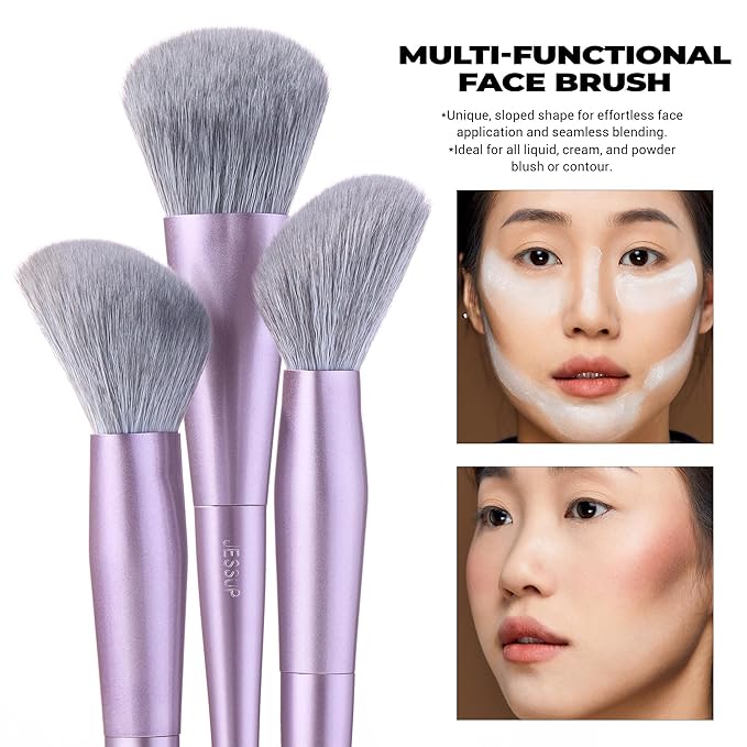 Jessup Face Makeup Brush Set 3 pcs, Ultra-Soft Dense Makeup Brushes for Foundation Contour Powder and Blush, Premium Synthetic Fiber, Luxury Purple T513-FemmiqueWomen