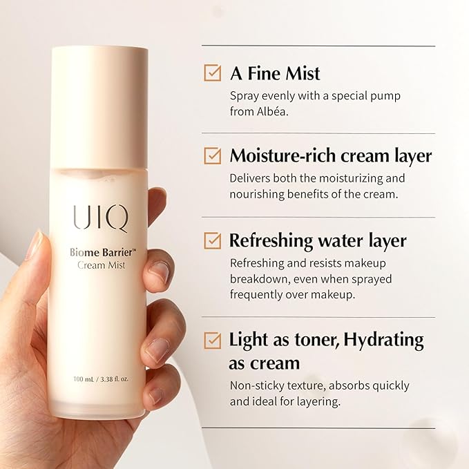 UIQ Biome Barrier Cream Mist - Facial Barrier Mist for Hydration & Skin Barrier Repair, Microbiome-Based Korean Skin Care, 3.38 fl oz-FemmiqueWomen