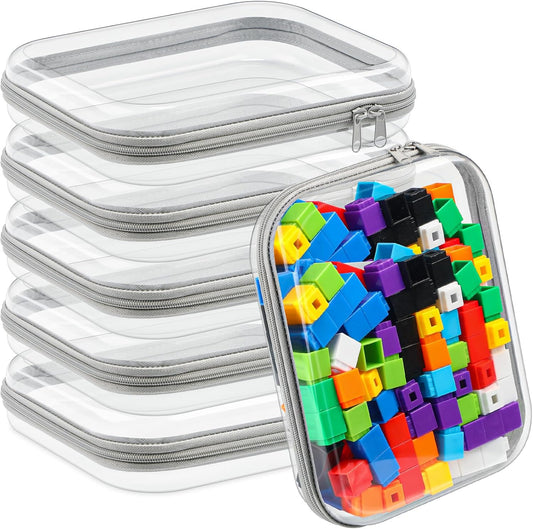 Sanwuta 6 Pcs Clear Hard Zipper Case Pencil Pouches Hard Plastic Zipper Pouches Makeup Bag Transparent Cases for Snacks Plastic Storage Organizer Box for Travel(Gray,9.84 x 7.87 x 2 Inch)-FemmiqueWomen