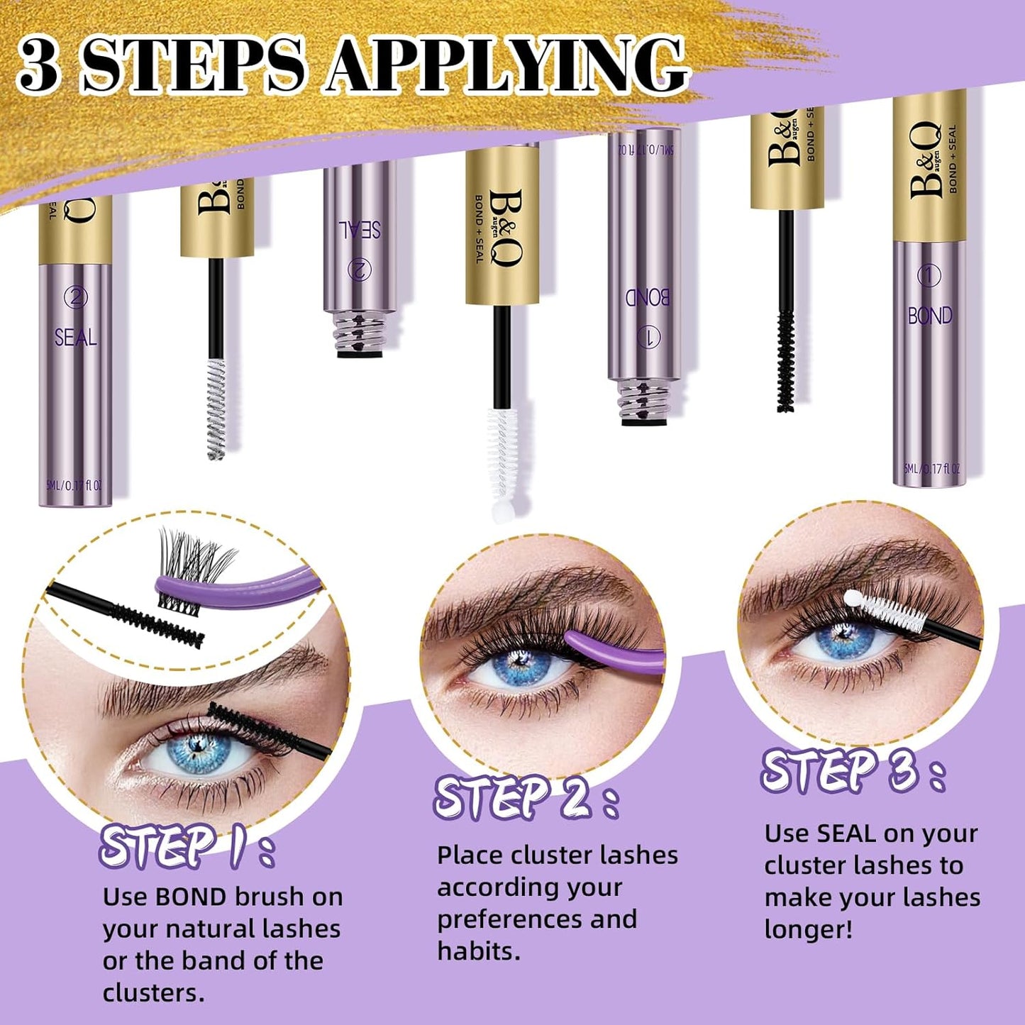 B&Q Lash Cluster Glue 10ml, Waterproof Bond and Seal Lash Glue, Long Lasting cluster lash glue, 2 in 1 Eyelash glue for Clusters Use Strong Hold 48h (Bond & Seal)-FemmiqueWomen