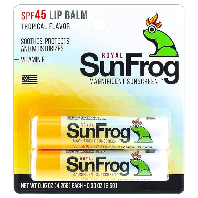 Royal SunFrog | 2-Pack Tropical Lip Balm with SPF 45 Sun Protection | Protects, Soothes, and Moisturizes with Vitamin E and Sunscreen (0.15oz/4.25g Per Stick)-FemmiqueWomen