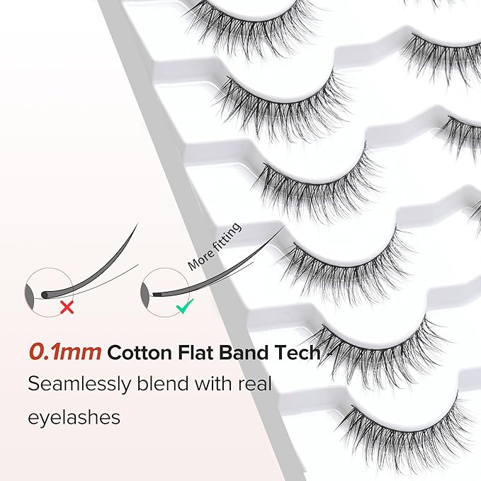 False Eyelashes Natural Look Wispy Lashes 10mm Short Lash C Curl 0.1MM Thin Band Lashes Pack Siligli Fake Eyelash 7 Pair-FemmiqueWomen