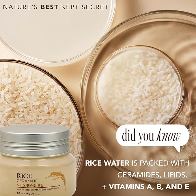 The Face Shop Rice Ceramide Moisturizing Cream - Rice Extract + Rice Bran Oil - Hydrating Targets Dryness, Brightening - Dermatologically Tested - Lightweight Moisturizer Face Cream - Korean Skin Care-FemmiqueWomen