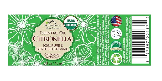 US Organic Citronella Essential Oil, USDA Certified, 100% Pure, 15 ml, Improved caps and droppers – Used for Skin Care, Many DIY Projects Like Candle Making and Much More-FemmiqueWomen