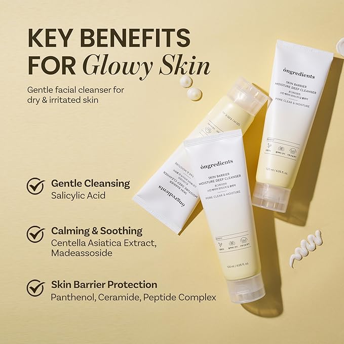 ONGREDIENTS Skin Barrier Moisture Deep Cleanser | Daily Face Wash for All Types | Centella, Peptide, AHA, LHA, Hydrating, Soothing, Pore Tightening | Vegan, Korean Skin Care 4.06 fl Oz-FemmiqueWomen