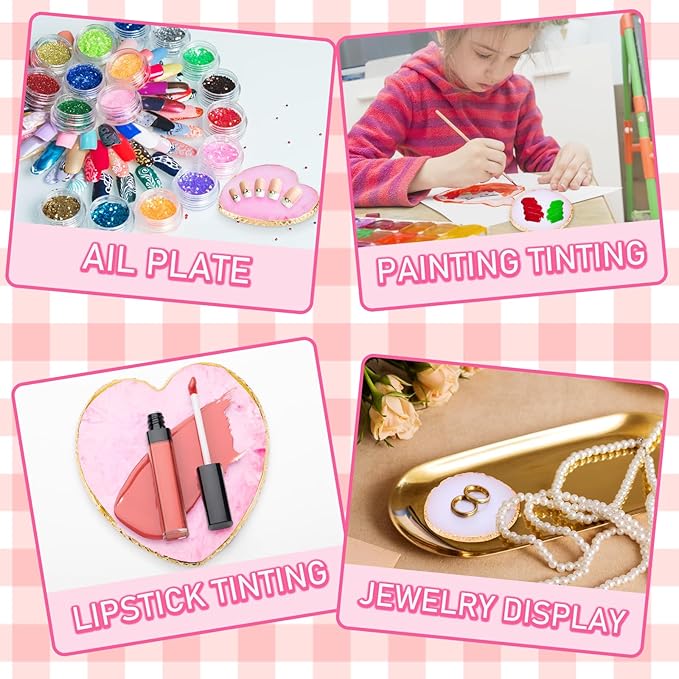 2pcs Heart-Shaped Resin Nail Art Palette, Gold Edge Round Makeup Mixing Palette, Nail Polish Plate, Nail Art Display Board Makeup Plate Cosmetic Mixing Tools-FemmiqueWomen