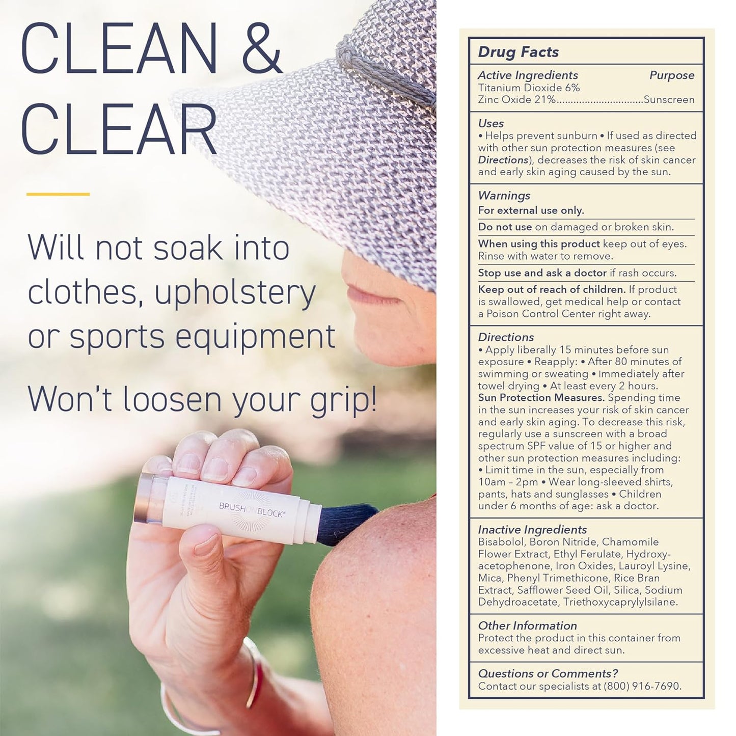 Brush On Block SPF 50 Mineral Powder Sunscreen, Translucent, Broad Spectrum, Water Resistant Face Protection, For All Skin Tones & Types, Reef Friendly, Mfg in USA-FemmiqueWomen