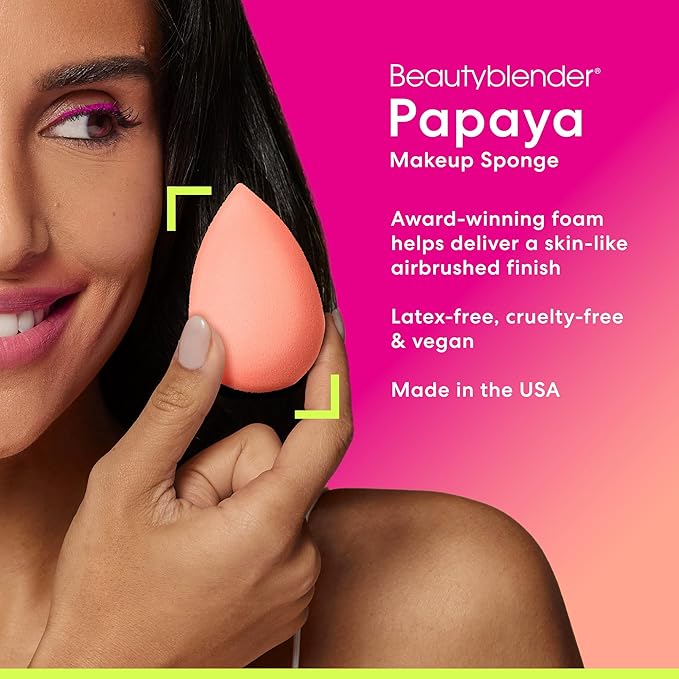 Beautyblender® | Papaya Beauty Blender Makeup Sponge, Super-Soft Foam Easily Blends Foundations, Powders & Creams, Made in USA, Reusable, Washable, Streak Free Application, Vegan, Cruelty Free-FemmiqueWomen