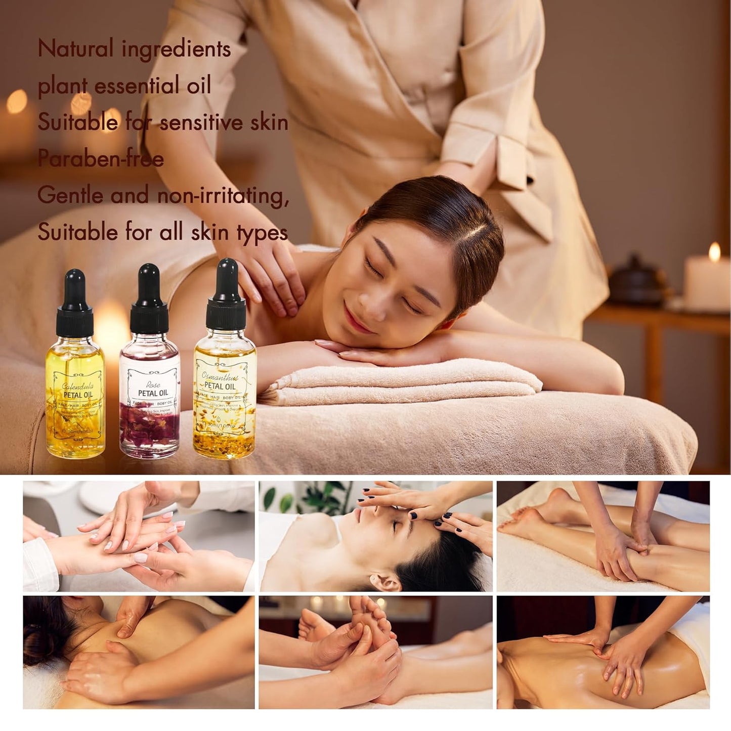 Osmanthus Essential Oil with Flower Petal, Sunflower Seed, Olive Fruit Natural Massage Oils for Nails, Hair, Body, Face Moisturizing Skincare Oil Serum Dry Hair Strengthening Treatment All Types 30ml-FemmiqueWomen