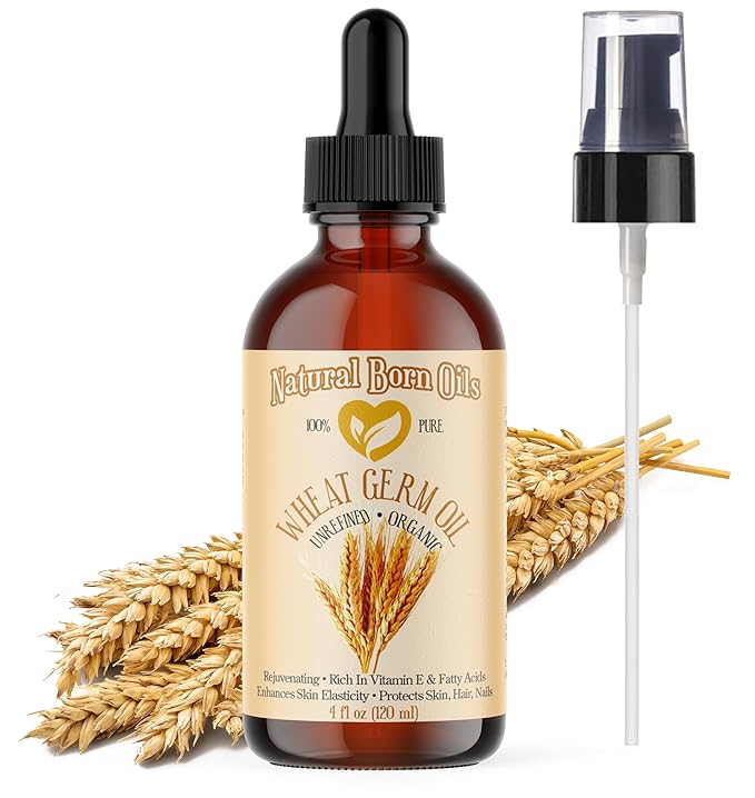 Natural Born Oils Wheat Germ Oil. 4oz. 100% Pure, Natural, Organic, Cold-pressed, Unrefined, Rejuvenating, Rich in Vitamin E. Moisturizer for Skin Hair-FemmiqueWomen
