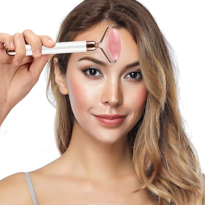 3-IN-1 Electric Jade Roller 3D Roller Facial Roller & Face Massager, Rose Quartz-FemmiqueWomen