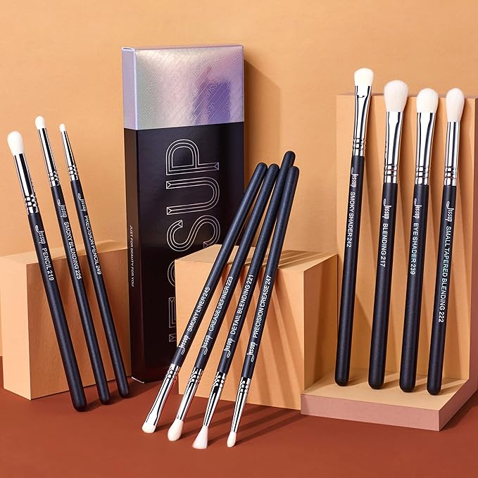 Jessup Eyeshadow Brush Set 11pcs Eye Makeup Brushes Set Professional Eye Shadow Brush Blending Brush Shader Crease Brush Black T340-FemmiqueWomen