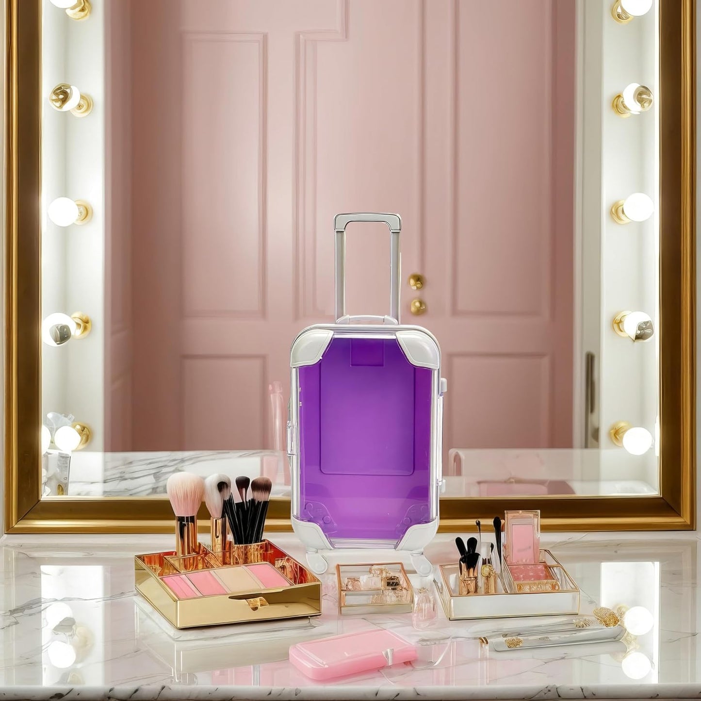 False Eyelash Storage Box, Portable Travel Organizer Mini Luggage False Eyelash Tray Makeup Tool (PURPLE)-FemmiqueWomen