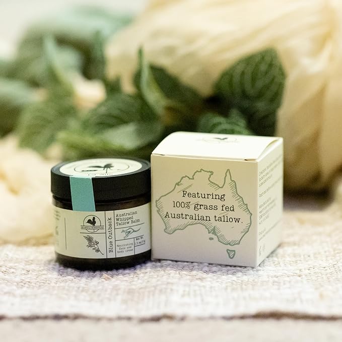 Handmade "Blue Outback" Australian Whipped Tallow Balm with Emu, Jojoba, Sandalwood, and Blue Cypress - 1.3 oz -FemmiqueWomen