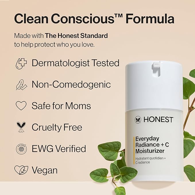 Honest Beauty Everyday Radiance Vitamin C Lightweight Moisturizer | Brightens + Improves Skin Tone | Gentle for Sensitive Skin, Fragrance Free, Vegan | 1.7 fl oz-FemmiqueWomen
