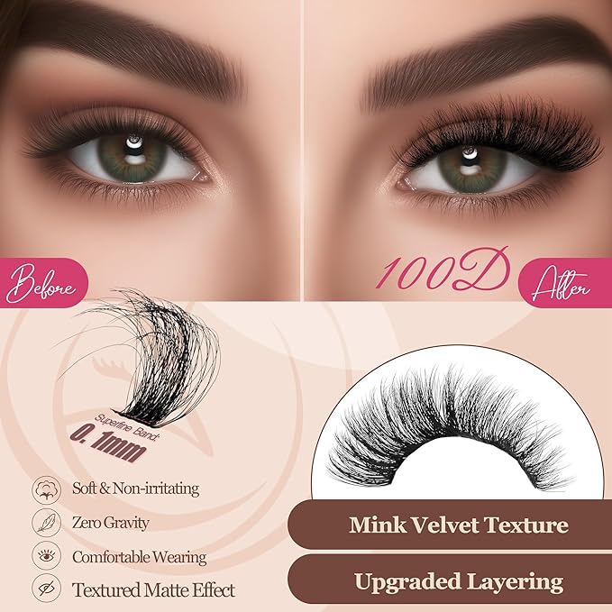 Lash Clusters 640PCS - Natural Fluffy Lash Clusters 40D+60D+80D+100D Fluffy Wispy Lash Clusters D Curl Lash Extension 11-18MM Individual Lash Clusters Cluster Eyelash Extensions for Beginners-FemmiqueWomen