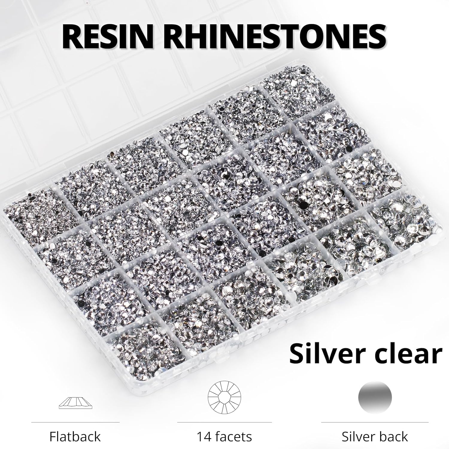 30000Pcs Resin Rhinestones for Crafting Bedazzling, Silver Clear Flatback Gems Crystals for Bedazzle Crafts Clothing Clothes Fabric, Flat Back Jewels Diamonds Mixed Sizes Bedazzler Kit with b7000 Glue-FemmiqueWomen