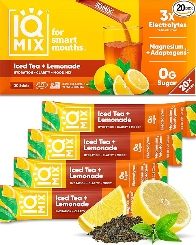 IQMIX Hydration Electrolyte Powder – 4-in-1 Formula for Hydration, Mental Clarity, Mood and Recovery – Sugar-Free Drink Mix, Keto, Magnesium L-Threonate, Lion’s Mane – 20 Count New Iced Tea Lemonade-FemmiqueWomen