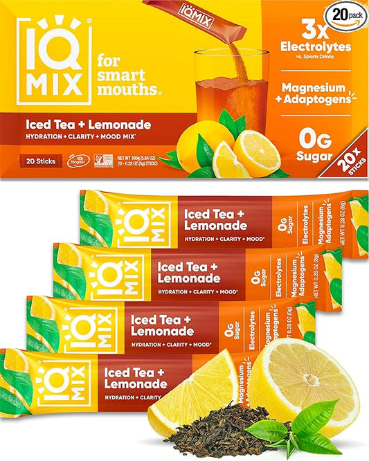 IQMIX Hydration Electrolyte Powder – 4-in-1 Formula for Hydration, Mental Clarity, Mood and Recovery – Sugar-Free Drink Mix, Keto, Magnesium L-Threonate, Lion’s Mane – 20 Count New Iced Tea Lemonade-FemmiqueWomen