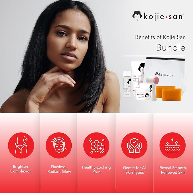 Kojie San Face & Body Shower Set - The Original Kojic Acid Soap that Reduces Visibility of Dark Spots, Hyperpigmentation, and Other types of Skin Damage – 135g x 2 Bars with Lotion, Cream and Toner-FemmiqueWomen