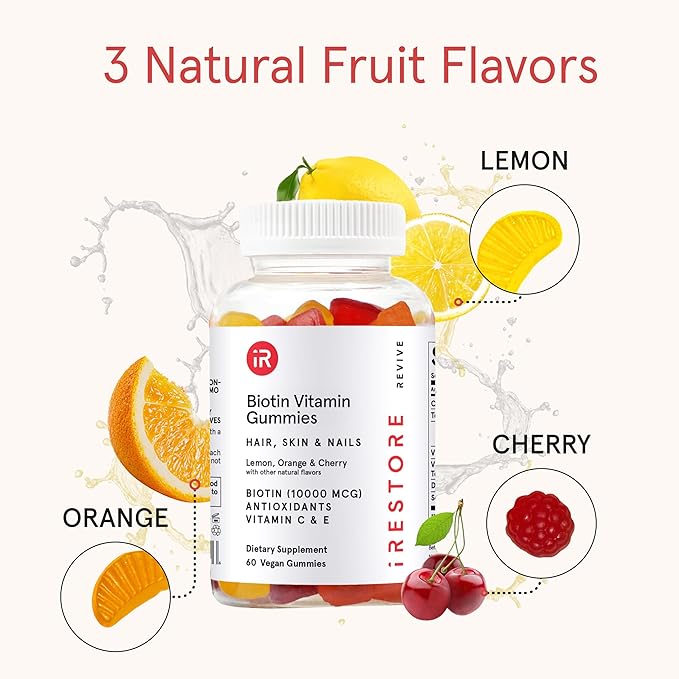 iRestore Hair Gummy Vitamins, Vegan Biotin Gummies for Hair Skin and Nails Gummies, Hair Gummies, Biotin Gummies for Hair Growth Biotin Vitamins Hair Vitamins Gummies for Women & Men, Biotin 10000mcg-FemmiqueWomen
